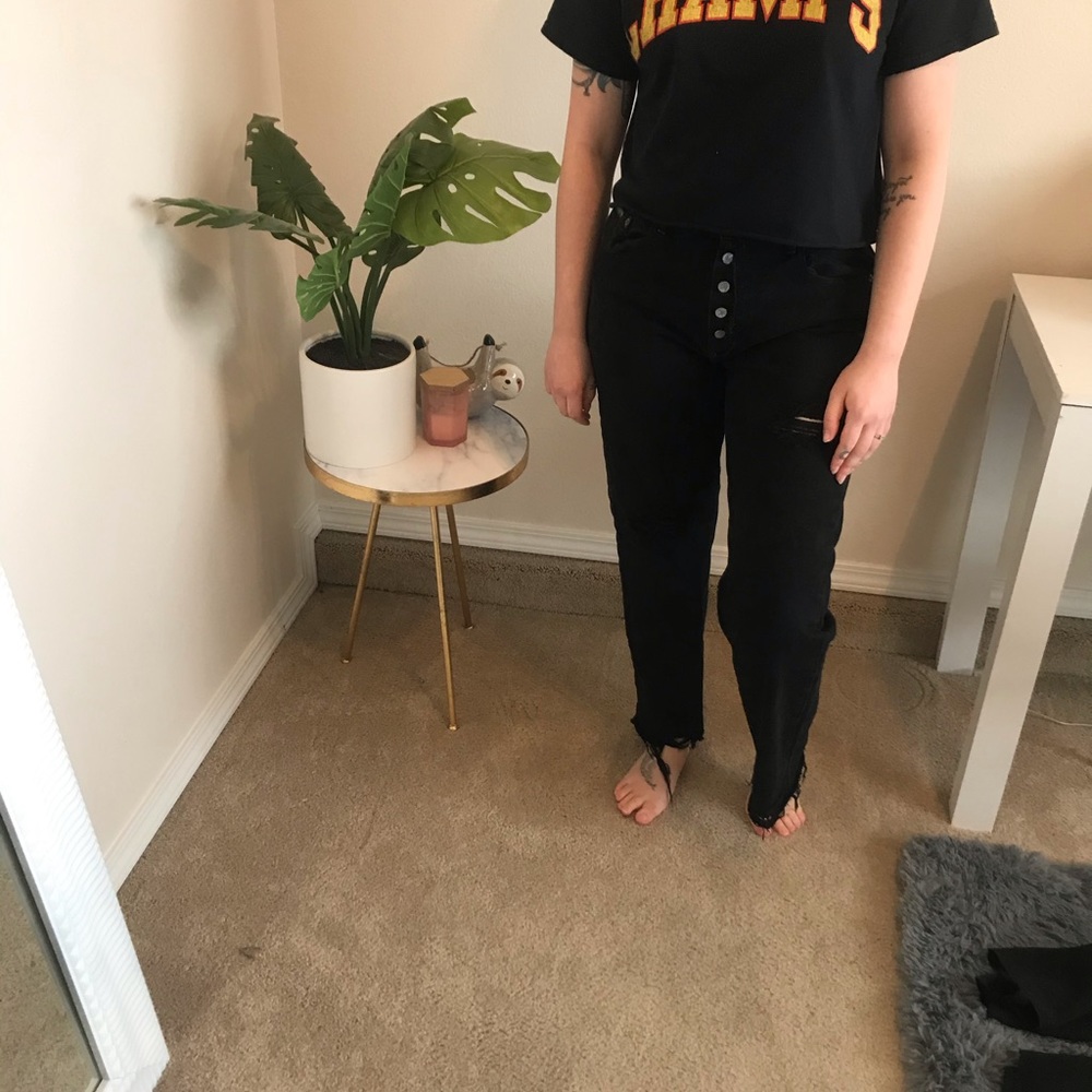 Black button up Calvin Klein distressed jeans